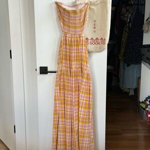 Yellow and Pink Plaid Maxi Dress